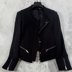 Black Tweed Chanel Style jacket with Zipper Accents